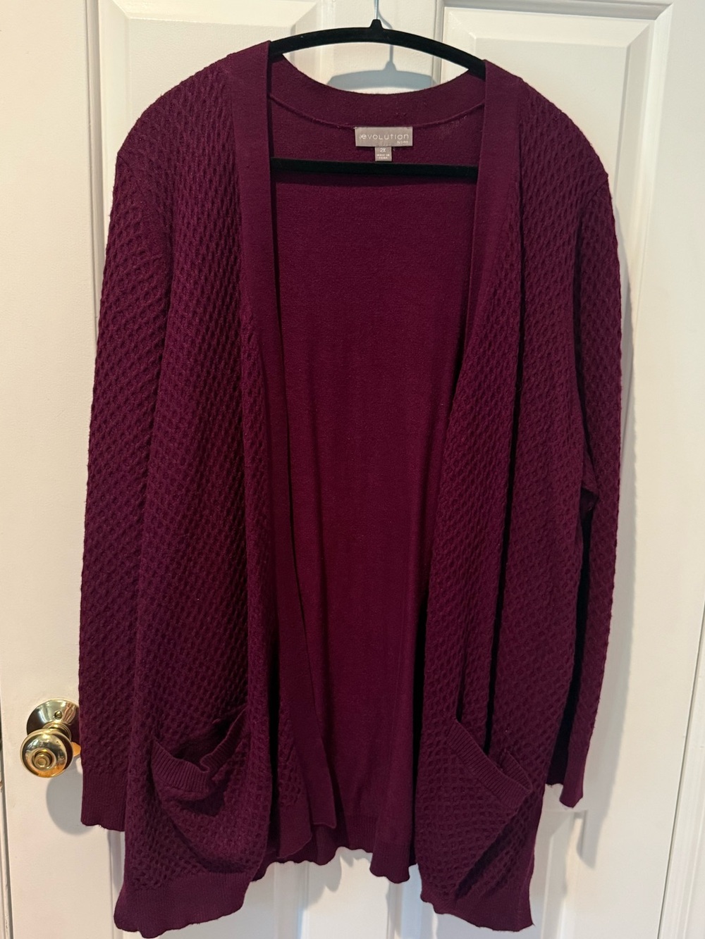 Evolution 2X Burgundy Open Front Knit Cardigan